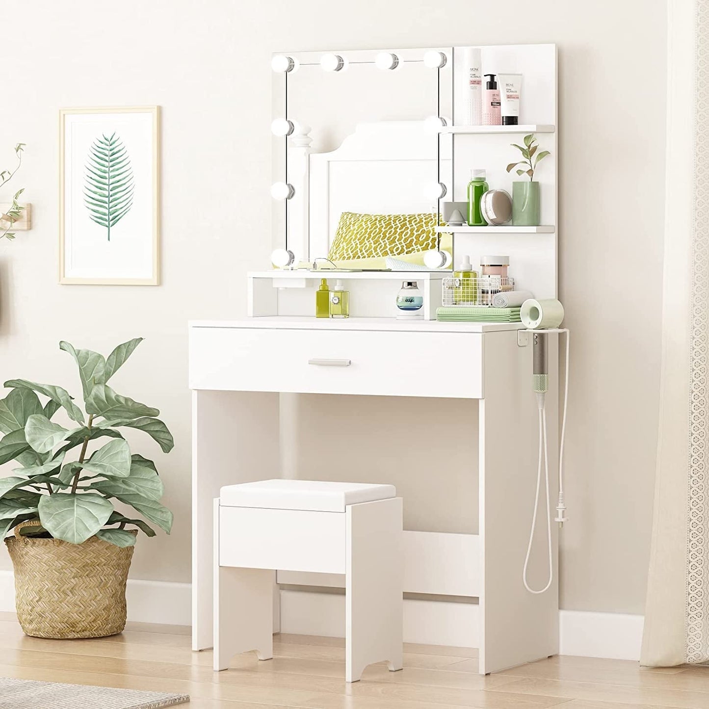 White Vanity Set with Lighted Mirror & Power-1
