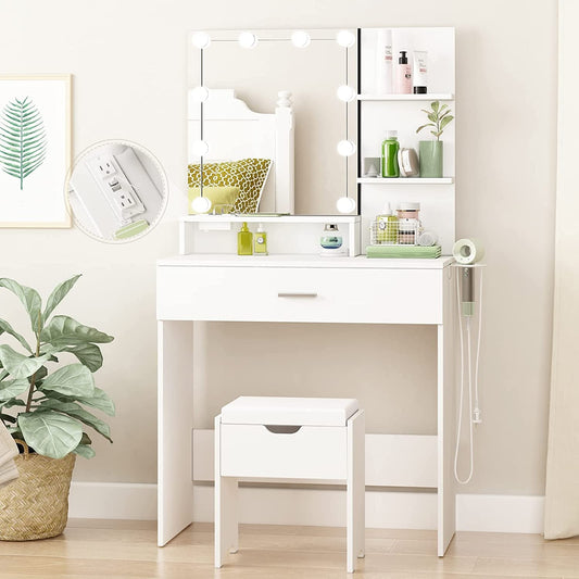 White Vanity Set with Lighted Mirror & Power-0