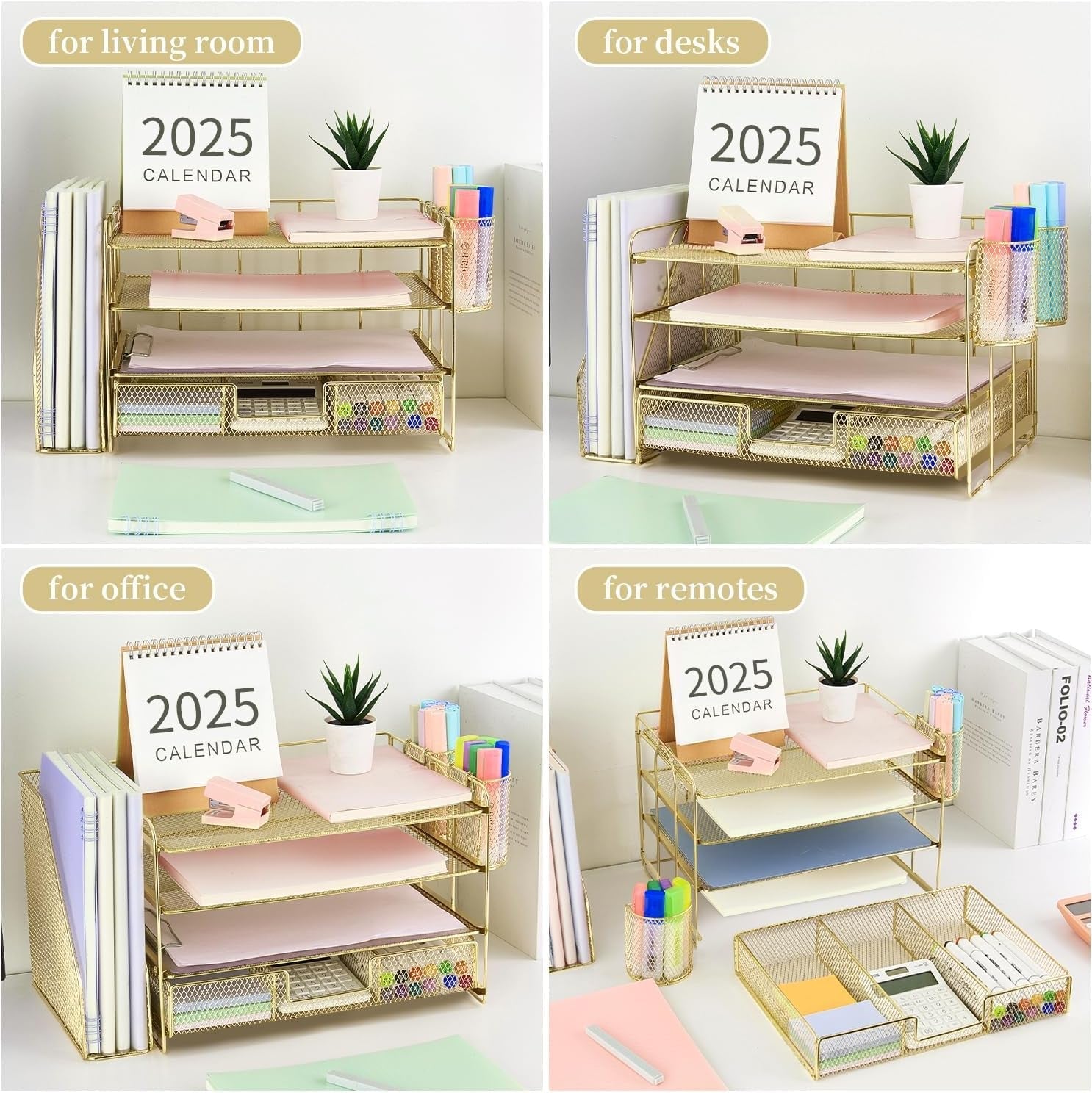 Paper Letter Tray Organizer with File Holder, 4-Tier Desk Accessories & Workspace Organizers with Drawer and 2 Pen Holder, Desk Organizers and Accessories for Office Supplies-3