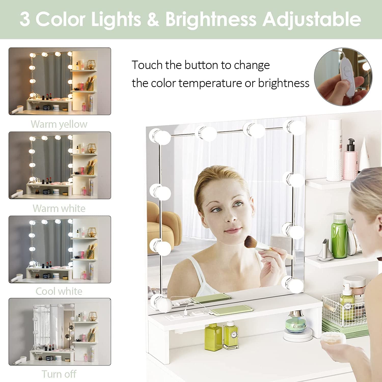 White Vanity Set with Lighted Mirror & Power-3