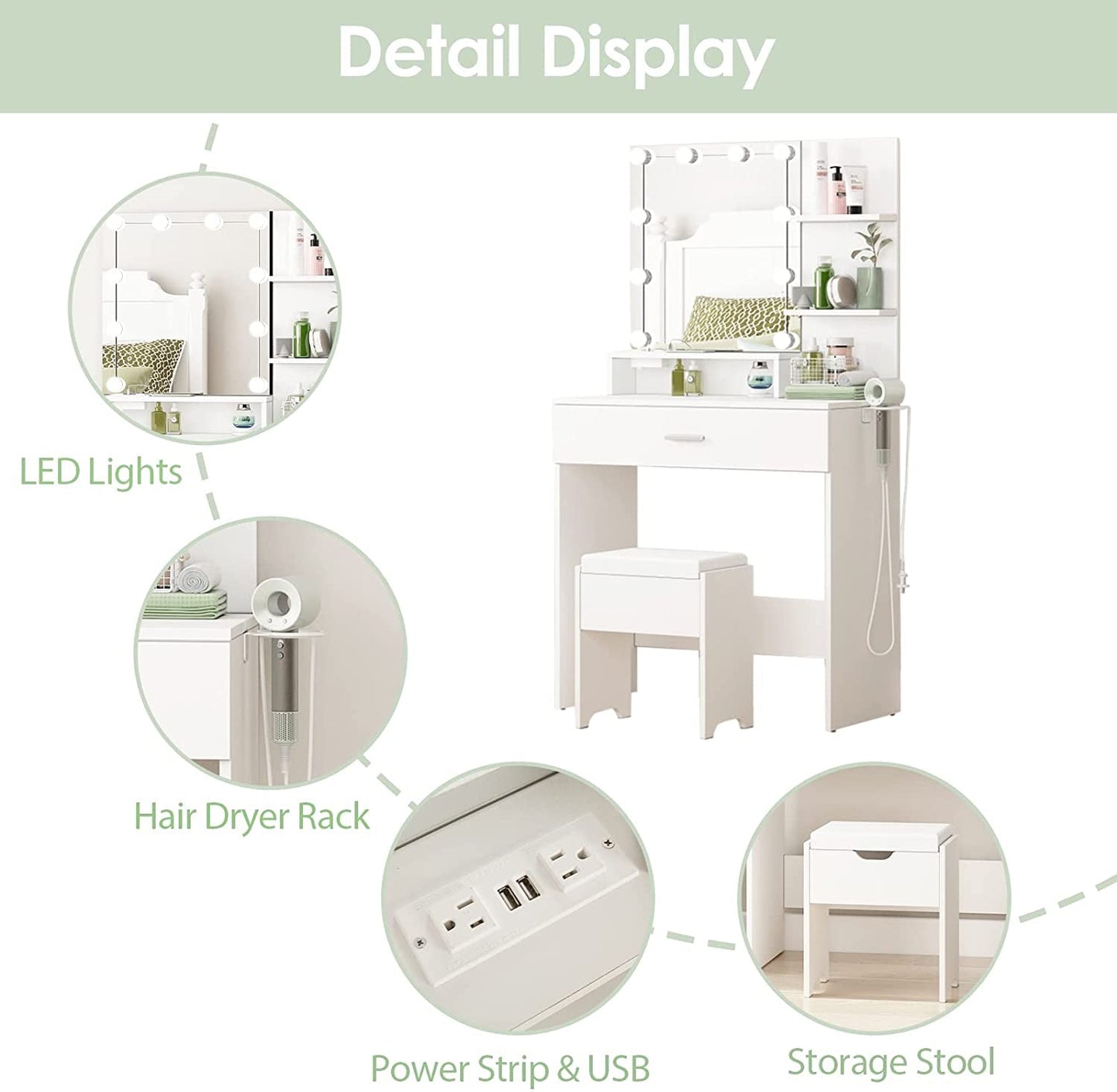 White Vanity Set with Lighted Mirror & Power-4